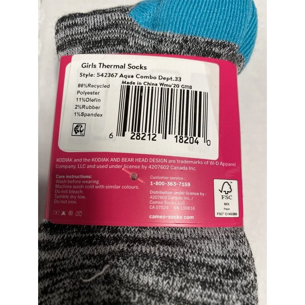 kodiak girls thermal creek socks 2 pairs 1 pack‎ size medium 10.5 - 4